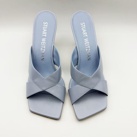 Stuart Weitzman Womens Carmen 75 Slides US 9 Light Blue Leather Heel NIB - Picture 12 of 14